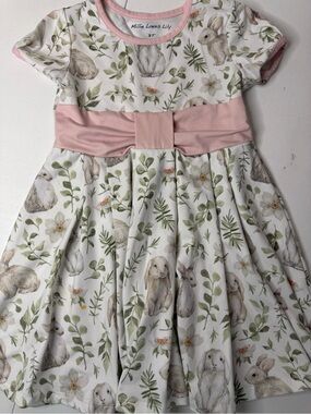 Millie Loves Lily Pink Bow Bunny Print Girls' Casual Dress
